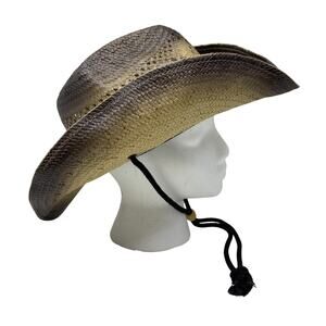 Peter Grimm Straw Western Cowboy Hat Chin Cord Distressed Brim Unisex Ombré
